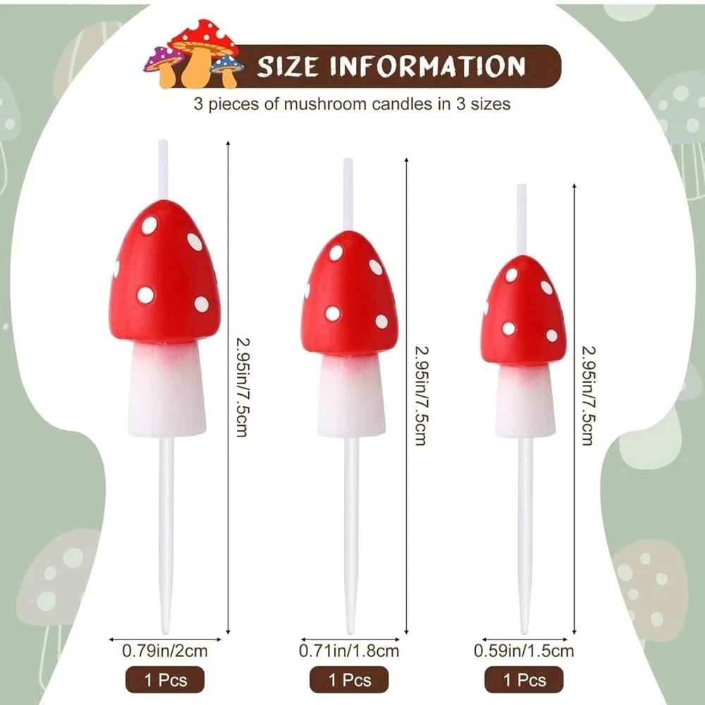 Bundle of 3 Pcs Mushroom Candles Mushroom Birthday Cake Topper